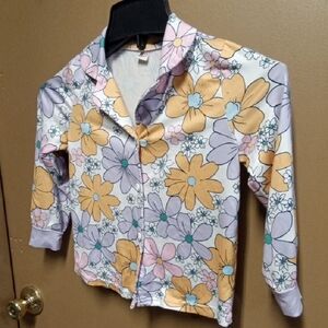 Kids Floral Button-Front Pajama Top - Lavender, Yellow & White